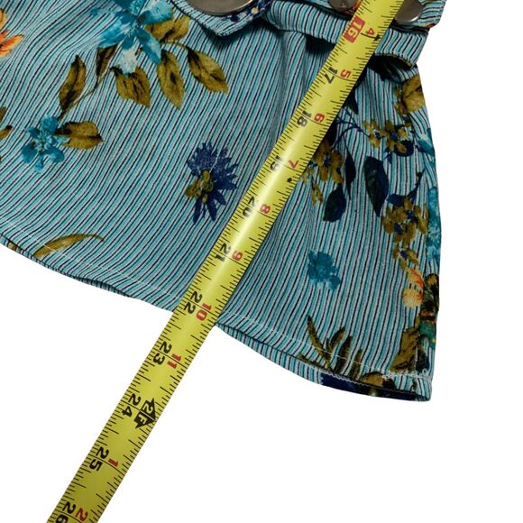 Floral Short Sleeve Blouse with Buckle Belt – Blue – No Size Tag (Approx. S-M) - Picture 8 of 9